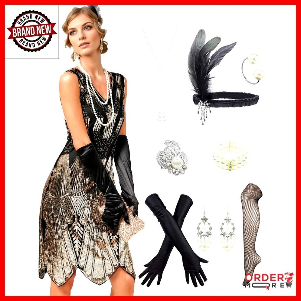 Sleeveless Sequin Flapper Dress 1920s Gatsby Party Cocktail Evening